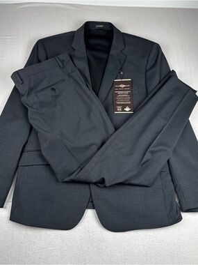 New! Joseph Abboud Mens 2-Piece Dark Gray Suit 46R , 40*32 Wool Blend Office